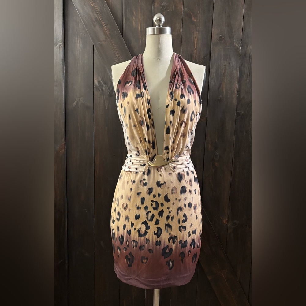 Bebe Leopard Print Halter Dress